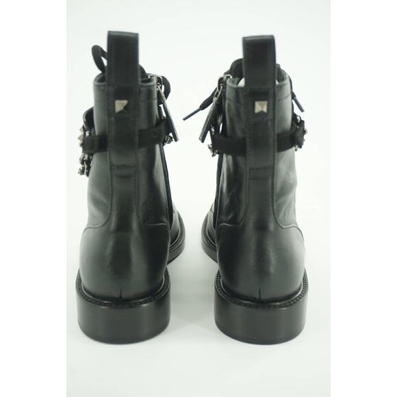 Valentino Rockstud Chain Combat Ankle Boots Size 37 black Leather $1290 - Picture 11 of 12